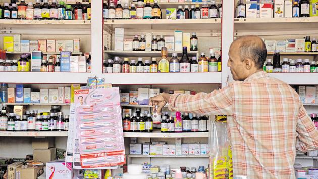 Painkillers, antibiotics and medicines for cough and flu, mainly those that are purchased for daily use, have seen the highest decline in sales.(Hemant Mishra/ Mint)