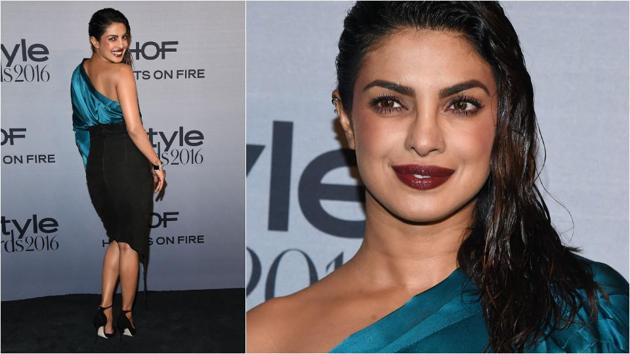Priyanka at the 2nd Annual InStyle Awards at The Getty Center in a teal coloured satin top and black skirt paired. (Shutterstock)