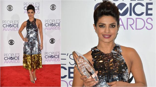 Priyanka in a Vera Wang dress at 2016 People’s Choice Awards in Los Angeles. (Shutterstock)