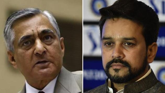 Chief Justice of India (CJI)TS Thakur ripped apart BJP MP and BCCI president Anurag Thakur’s every defence on the matter regarding his request for a ‘letter’ from ICC chairman Shashank Manohar, lambasting the Board president for 10 minutes.(HT Photo)