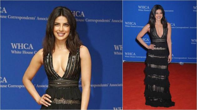 Priyanka wore this black, sheer dress to the White House Correspondents’ Dinner. (Agencies)