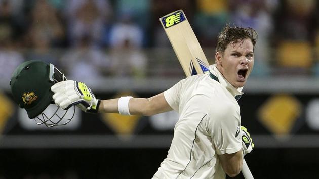Australia's Steve Smith reacts as he celebrates after scoring a century against Pakistan in Brisbane. (AP) Australia's Steve Smith reacts as he celebrates after scoring a century against Pakistan in Brisbane. (AP)