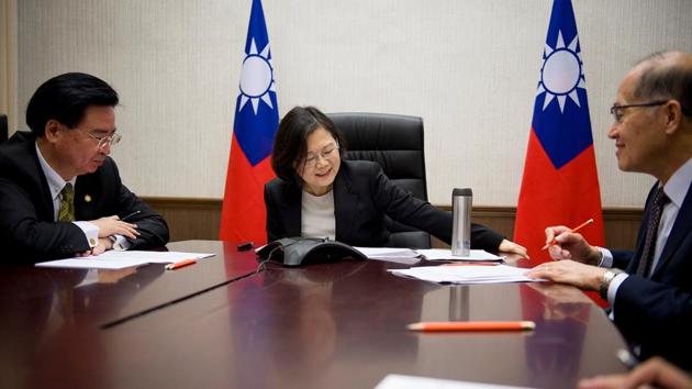 File photo of Taiwan President Tsai Ing-wen speaking on the phone with US president-elect Donald Trump at her office in Taipei earlier this month. (Reuters) File photo of Taiwan President Tsai Ing-wen speaking on the phone with US president-elect Donald Trump at her office in Taipei earlier this month. (Reuters)