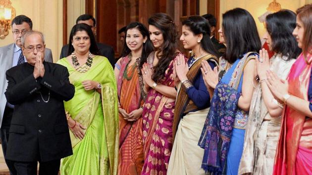 NPresident Pranab Mukherjee meeting a delegation from Young FICCI Ladies Organisation (YFLO) at Rashtrapati Bhavan in New Delhi on Thursday. PTI Photo / RB (PTI12_15_2016_000161B) (PTI Photo) NPresident Pranab Mukherjee meeting a delegation from Young FICCI Ladies Organisation (YFLO) at Rashtrapati Bhavan in New Delhi on Thursday. PTI Photo / RB (PTI12_15_2016_000161B) (PTI Photo)