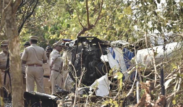 Vrinda was sitting behind the co-pilot when the Aman Aviation helicopter crashed in Filterpada of Aarey Colony. (HT File Phoo) Vrinda was sitting behind the co-pilot when the Aman Aviation helicopter crashed in Filterpada of Aarey Colony. (HT File Phoo)