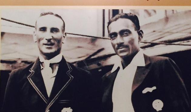 A photograph of the first home Test match, played in 1933, on the wall of the Bombay Gym bar. The photo shows captains of MCC and India DR Jardine (left) and CK Nayudu. (Ayaz Memon) A photograph of the first home Test match, played in 1933, on the wall of the Bombay Gym bar. The photo shows captains of MCC and India DR Jardine (left) and CK Nayudu. (Ayaz Memon)