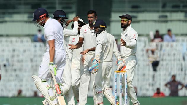 Ravichandran Ashwin appealed for a catch against Jonny Bairstow but replays showed that it was a bump ball and he survived. (BCCI) 
