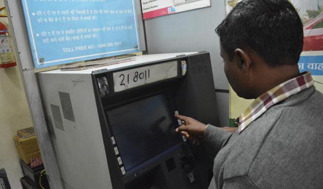 Officials said that ATM card PINs are being leaked due to multiple persons entering kiosks. (Sakib Ali/HT Photo) Officials said that ATM card PINs are being leaked due to multiple persons entering kiosks. (Sakib Ali/HT Photo)