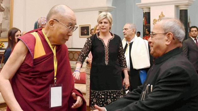 President Pranab Mukherjee with Tibetan spiritual leader, the Dalai Lama during the inaugural session of Laureates & Leaders Summit for Children at President House in New Delhi.(PTI) President Pranab Mukherjee with Tibetan spiritual leader, the Dalai Lama during the inaugural session of Laureates & Leaders Summit for Children at President House in New Delhi.(PTI)