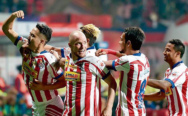 Atletico de Kolkata midfielder Lalrindika Ralte (L) celebrates with teammates after scoring a goal against Mumbai City FC during their Indian Super League semifinal match. ATK will clash with Kerala Blasters in ISL 2016 final on Sunday. (PTI) Atletico de Kolkata midfielder Lalrindika Ralte (L) celebrates with teammates after scoring a goal against Mumbai City FC during their Indian Super League semifinal match. ATK will clash with Kerala Blasters in ISL 2016 final on Sunday. (PTI)