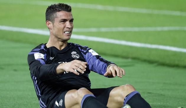 Real Madrid's Cristiano Ronaldo after sustaining an injury. (REUTERS) Real Madrid's Cristiano Ronaldo after sustaining an injury. (REUTERS)