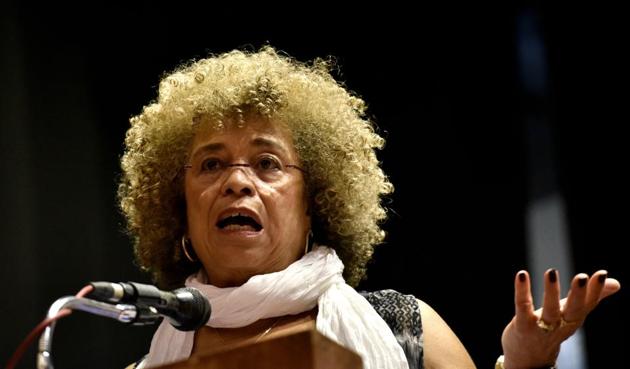 Author Angela Davis delivers the eighth Anuradha Ghandy Memorial Lecture at KC College in Mumbai on Friday. (Arijit Sen/HT) Author Angela Davis delivers the eighth Anuradha Ghandy Memorial Lecture at KC College in Mumbai on Friday. (Arijit Sen/HT)