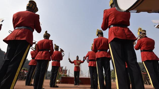The Army Corps of Electronics and Mechanical Engineers Brass Band perform at the Change of Guard Ceremony. (Raj K Raj/HT ) 
