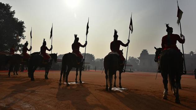 Soldiers of the Presidential Bodyguard regiment at the Ceremony. (Raj K Raj/HT ) 