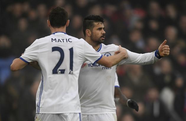 Chelsea's Diego Costa celebrates scoring their first goal with Nemanja Matic. (REUTERS) Chelsea's Diego Costa celebrates scoring their first goal with Nemanja Matic. (REUTERS)