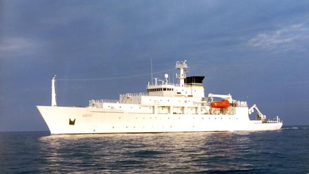 In this undated photo released by the US Navy Visual News Service, the USNS Bowditch, a T-AGS 60 Class Oceanographic Survey Ship, sails in open water. The USNS Bowditch, a civilian US Navy oceanographic survey ship, was recovering two drones on Thursday when a Chinese navy ship approached and sent out a small boat that took one of the drones. (AP Photo) In this undated photo released by the US Navy Visual News Service, the USNS Bowditch, a T-AGS 60 Class Oceanographic Survey Ship, sails in open water. The USNS Bowditch, a civilian US Navy oceanographic survey ship, was recovering two drones on Thursday when a Chinese navy ship approached and sent out a small boat that took one of the drones. (AP Photo)