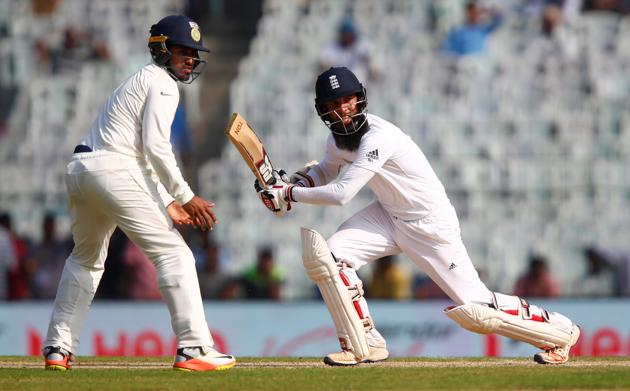 England's Moeen Ali plays a shot against India on Day 2 of Chennai Test.(REUTERS)