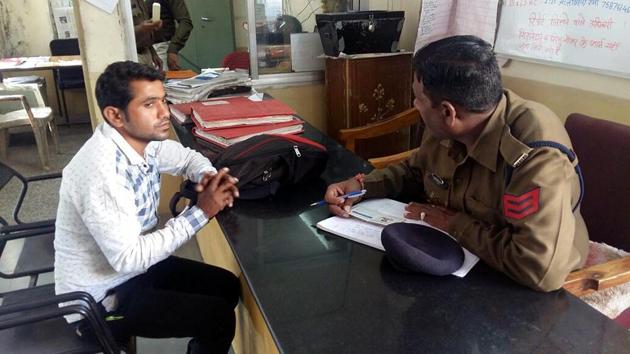 The accused at Sanyogitaganj police station on Friday. (HT Photo)