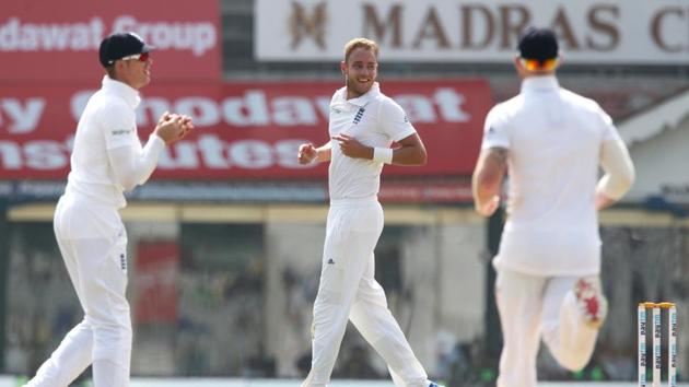 Stuart Broad got the big wicket of Virat Kohli for 15 as England continued to make inroads. (BCCI) 