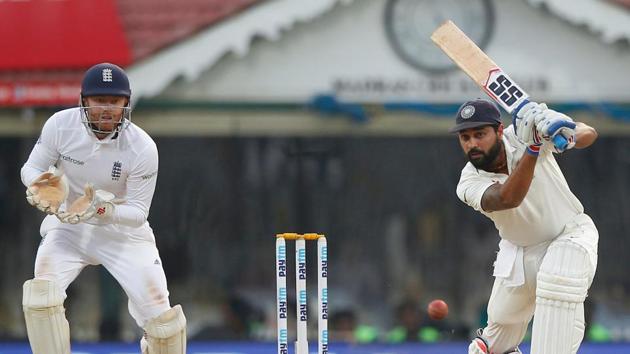 Murali Vijay, who did not open the innings due to an injured shoulder, played some good shots as India ended day 3 on 291/4, trailing by 86 runs. (BCCI) 