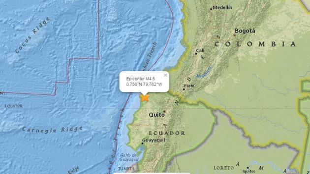 The 5.8 magnitude quake struck in the Pacific off Atacames and was followed by 25 aftershocks registering as high as 4.2, the Geophysical Institute reported. (USGS screengrab) The 5.8 magnitude quake struck in the Pacific off Atacames and was followed by 25 aftershocks registering as high as 4.2, the Geophysical Institute reported. (USGS screengrab)