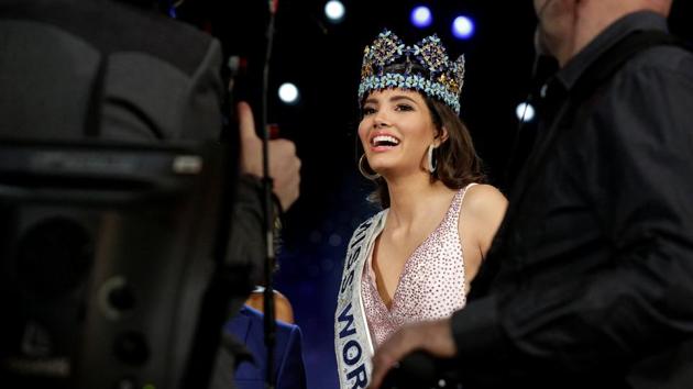 Miss Puerto Rico Stephanie Del Valle speaks to the media after winning the Miss World 2016 pageant. (Joshua Roberts/REUTERS)