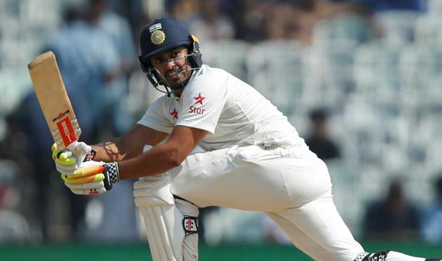 Karun Nair plays a shot against England on Day 4 of the fifth Test match against England.(REUTERS)