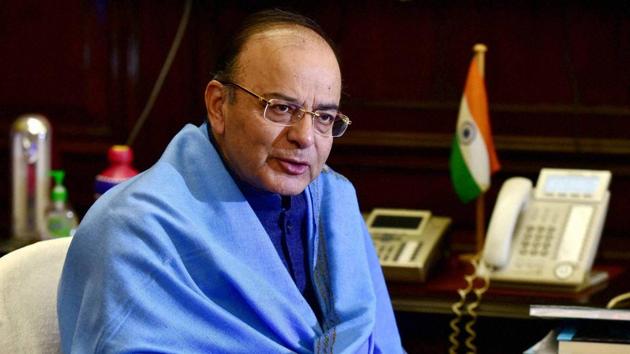 Finance minister Arun Jaitley delivers his press statement at his office in North Block in New Delhi on Monday. (PTI) Finance minister Arun Jaitley delivers his press statement at his office in North Block in New Delhi on Monday. (PTI)