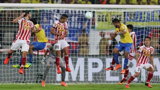 And Kerala didn’t disappoint, as the hosts opened the scoring in the 37th minute thanks to a header from Mohammad Rafi. (ISL/SPORTZPICS) 