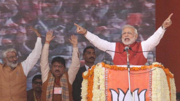 Prime Minister Narendra Modi addresses the BJP Parivartan Rally in Kanpur on Monday. (PTI) Prime Minister Narendra Modi addresses the BJP Parivartan Rally in Kanpur on Monday. (PTI)