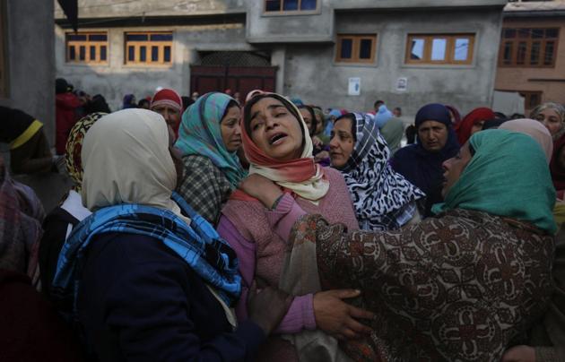 Kashmiri women mourn during the funeral of Qaiser Sofi, a teenager alleged to have died due to police torture, in Srinagar in November. (Waseem Andrabi / Hindustan Times) Kashmiri women mourn during the funeral of Qaiser Sofi, a teenager alleged to have died due to police torture, in Srinagar in November. (Waseem Andrabi / Hindustan Times)