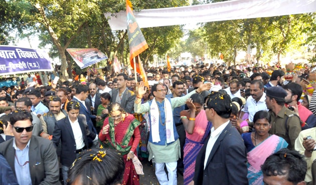 Chief minister Shivraj Singh Chouhan in Dindori during Narmada Sewa Yatra. The yatra aims to make the river pollution free. (File photo) Chief minister Shivraj Singh Chouhan in Dindori during Narmada Sewa Yatra. The yatra aims to make the river pollution free. (File photo)