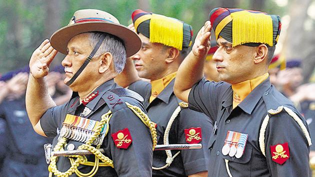 Lt Gen Bipin Rawat pays tributes to war martyrs during a function to commemorate 1971 Indo-Pakistan war victory, in Mumbai, December 16, 2015. Rawat has commanded a brigade in J&K and served in Arunachal Pradesh.(Kunal Patil/HT Photo) Lt Gen Bipin Rawat pays tributes to war martyrs during a function to commemorate 1971 Indo-Pakistan war victory, in Mumbai, December 16, 2015. Rawat has commanded a brigade in J&K and served in Arunachal Pradesh.(Kunal Patil/HT Photo)
