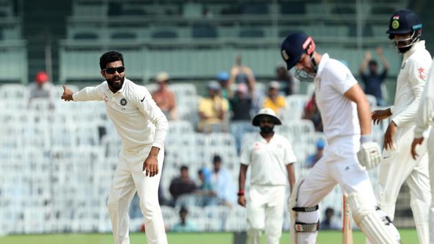 Alastair Cook survived some close moments against Ravindra Jadeja as he and Keaton Jennings hung in. (BCCI) 