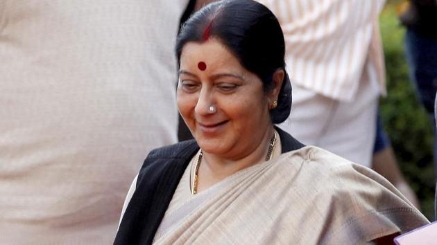Sources indicated that soon after she returned home, Swaraj went through a bundle of files pertaining to routine and policy issues of the ministry. (Raj K Raj/HT Photo) Sources indicated that soon after she returned home, Swaraj went through a bundle of files pertaining to routine and policy issues of the ministry. (Raj K Raj/HT Photo)