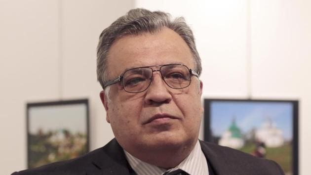 Andrei Karlov, the Russian Ambassador to Turkey, speaks at a photo exhibition in Ankara on Dec 19 moments before a gunman opened fire on him. (AP Photo) Andrei Karlov, the Russian Ambassador to Turkey, speaks at a photo exhibition in Ankara on Dec 19 moments before a gunman opened fire on him. (AP Photo)