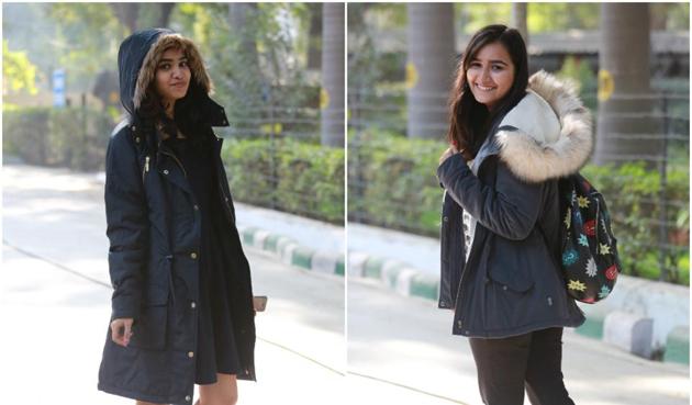 Delhi University students flaunt their winter ensemble.(Amal KS/HT)