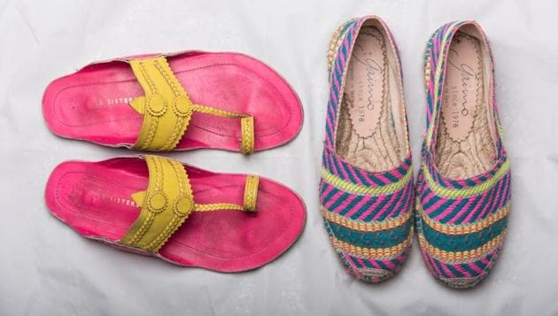 Custom-made Kolhapuris from The Sole Sisters and quirky flats from Gaimo (Photo: Aalok Soni/HT) 