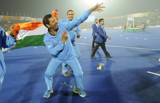 Harendra Singh celebrates after India’s win over Belgium in the final of 2016 Hockey Junior World Cup. (HT Photo) Harendra Singh celebrates after India’s win over Belgium in the final of 2016 Hockey Junior World Cup. (HT Photo)