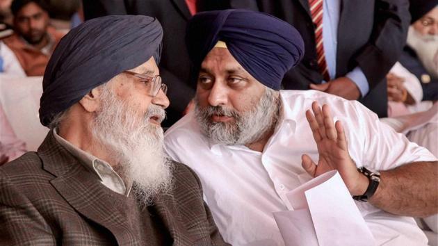 Punjab chief minister Parkash Singh Badal and deputy chief minister Sukhbir Singh Badal during a state level function to dedicate the Temple-cum-Panorama Complex at Bhagwan Valmiki Tirath Sthal (Ram Tirath), Amritsar.(PTI Photo) Punjab chief minister Parkash Singh Badal and deputy chief minister Sukhbir Singh Badal during a state level function to dedicate the Temple-cum-Panorama Complex at Bhagwan Valmiki Tirath Sthal (Ram Tirath), Amritsar.(PTI Photo)