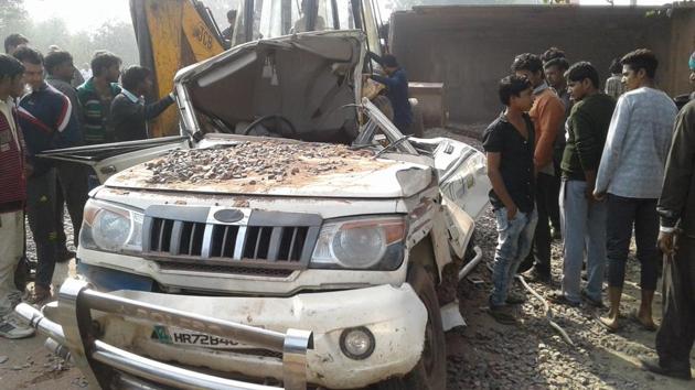 The car was crushed by a dumper. The car was crushed by a dumper.