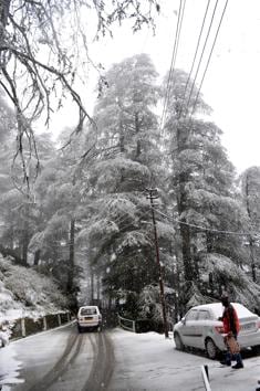 Fresh snow fall cover roads in Shimla on Sunday.. (Deepak Sansta/HT Photo)