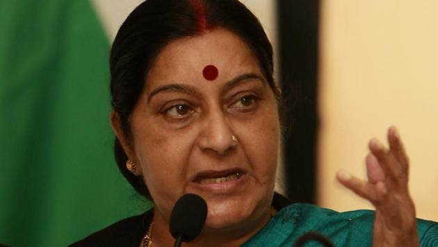 External affairs minister Sushma Swaraj speaks during a press conference in Colombo.(AP File Photo) External affairs minister Sushma Swaraj speaks during a press conference in Colombo.(AP File Photo)