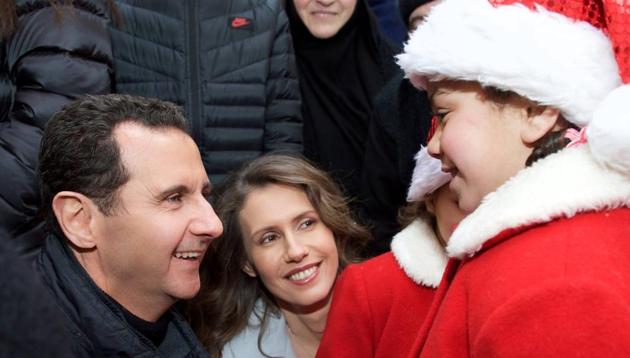 The Syrian President, along with his wife, an orphanage in Abbey on Sunday.(Facebo ok) The Syrian President, along with his wife, an orphanage in Abbey on Sunday.(Facebo ok)