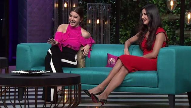Actors and buddies Katrina Kaif and Anushka Sharma were subjected to the host’s many question but by the end of the show, it was he who was grilled the most.(hotstar)