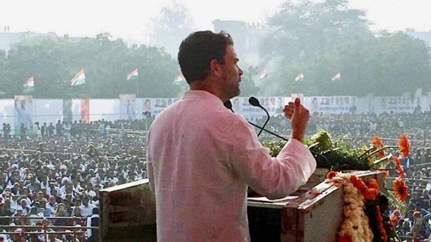 Congress vice-president Rahul Gandhi addresses a rally in Baran, Rajasthan(PTI Photo)