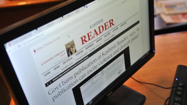 File photo of Kashmir Reader’s website, which was not updated since October 2 due to the ban.(Waseem Andrabi/HT Photo) File photo of Kashmir Reader’s website, which was not updated since October 2 due to the ban.(Waseem Andrabi/HT Photo)