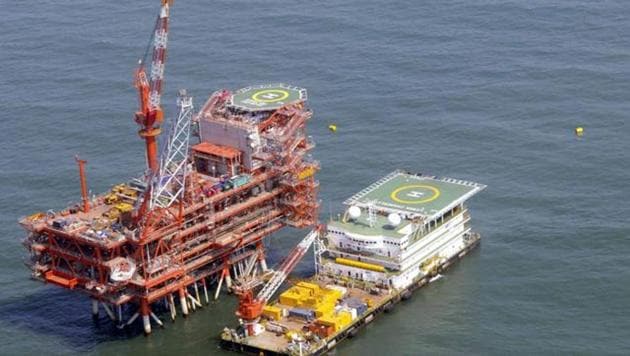 India's Reliance Industries KG-D6's control and raiser platform is seen off the Bay of Bengal.(REUTERS) India's Reliance Industries KG-D6's control and raiser platform is seen off the Bay of Bengal.(REUTERS)