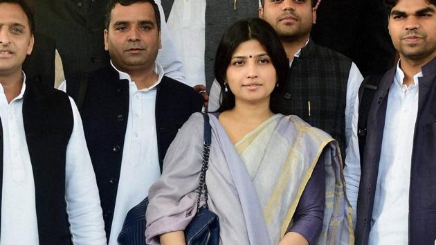 Kannuaj MP and Uttar Pradesh chief minister Akhilesh Yadav’s wife Dimple Yadav and other Samajwadi Party members at Parliament House in New Delhi. (PTI) Kannuaj MP and Uttar Pradesh chief minister Akhilesh Yadav’s wife Dimple Yadav and other Samajwadi Party members at Parliament House in New Delhi. (PTI)