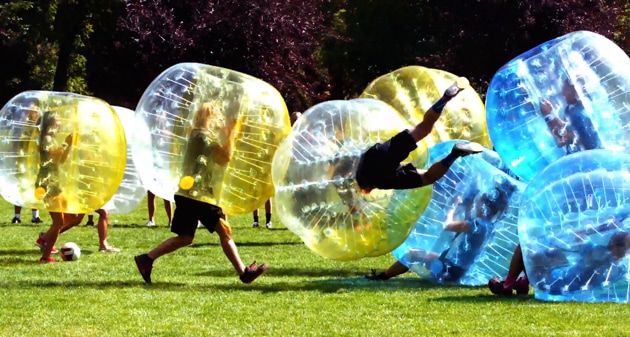 Bubble soccer is like football, except each player’s torso is encased in an inflated zorb.